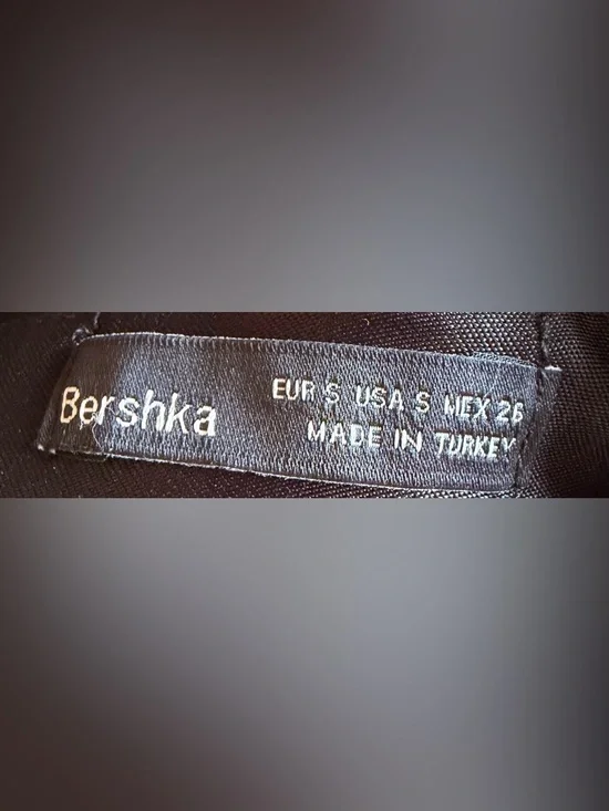 Bershka Satin Black Cropped Button-Down Shirt - Picture 3 of 3